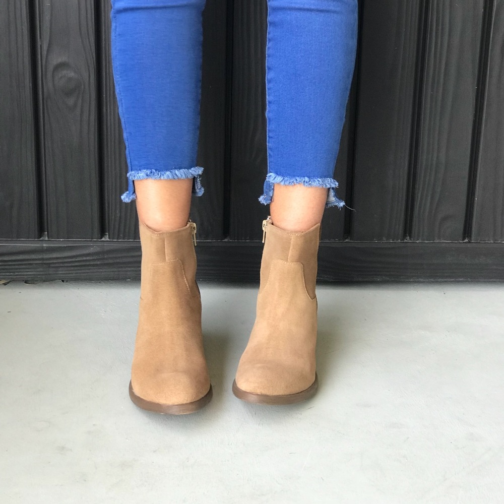 Notched Smooth Suede Distressed Heel Boots - Picture 2 of 8